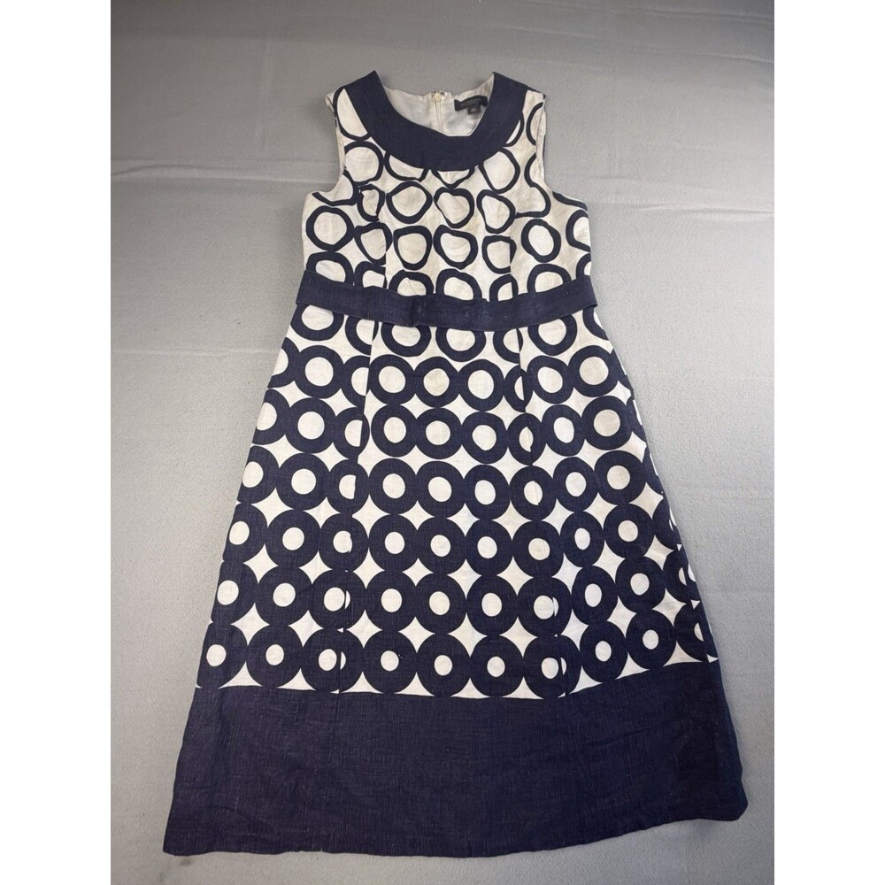 Liz Claiborne Blue/White Geometric A-Line Knee Dress Lined Zip Scoop 12P